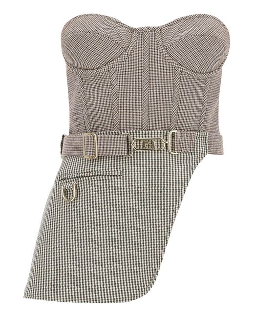 Fendi Gray Wool Bustier Top With Peplum