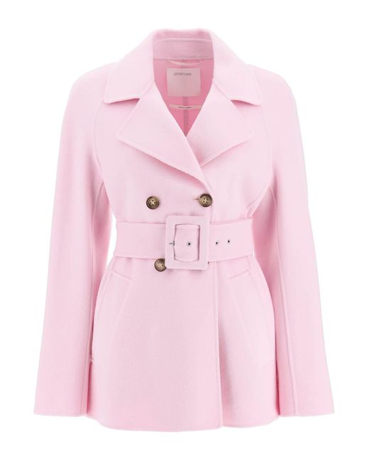 Sportmax Pink 'dritto' Double-breasted Wool And Cashmere Peacoat