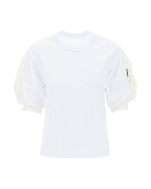 Sacai White Nylon Insert T-shirt With
