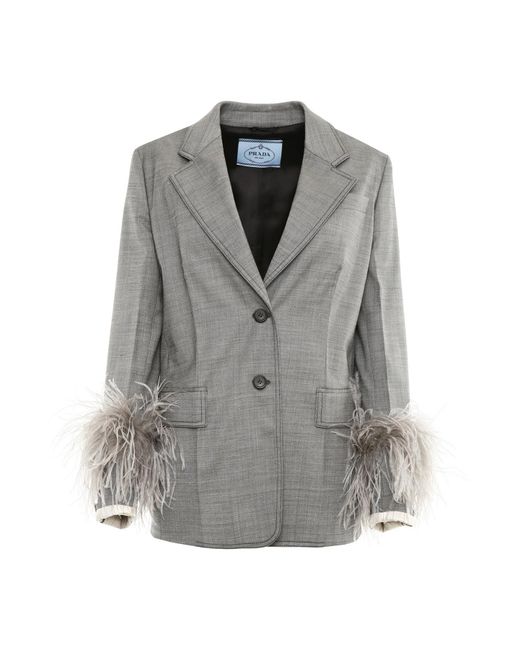 Prada Gray Ostrich Feather Cuff Jacket