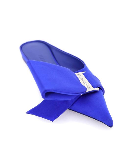 Ferragamo Blue Satin Mules With Single Maxi Bow