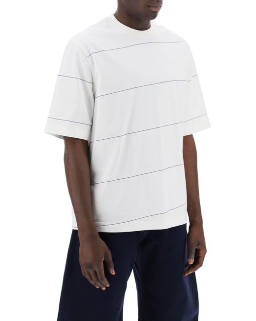 Burberry White Striped T Shirt With Ekd Embroidery for men