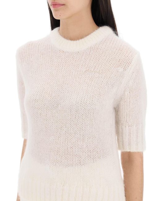 Ganni White Mohair Pullover Sweater