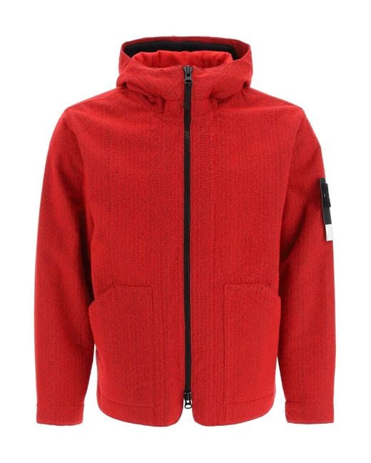 Stone Island Red Needle Punched Reflective Hooded Jacket for men