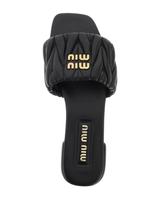 Miu Miu Black Matelassé Nappa Leather Slides