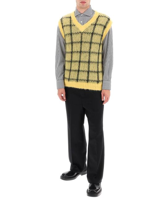 Marni Yellow Brushed-Mohair Vest With Check Motif for men