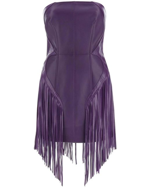 MINI ABITO IN PELLE CON FRANGE di Versace in Purple