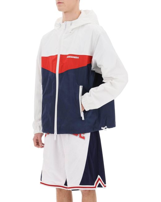DSquared² White Color Block Windbreaker Jacket for men