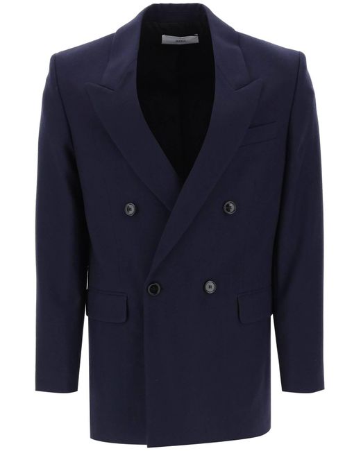 AMI Blue Wool Serge Double Breasted Blazer for men