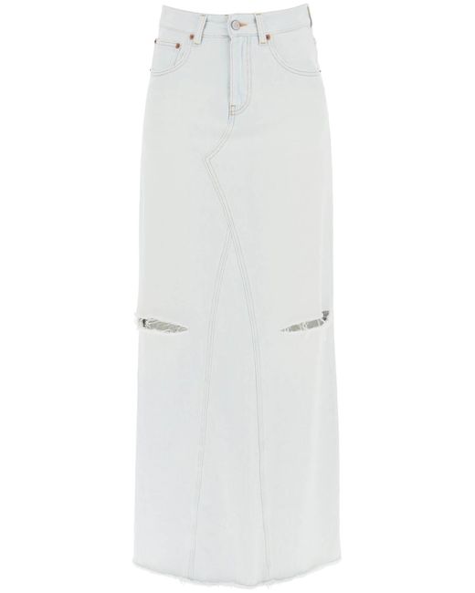 MM6 by Maison Martin Margiela White Distressed Denim Maxi Skirt In