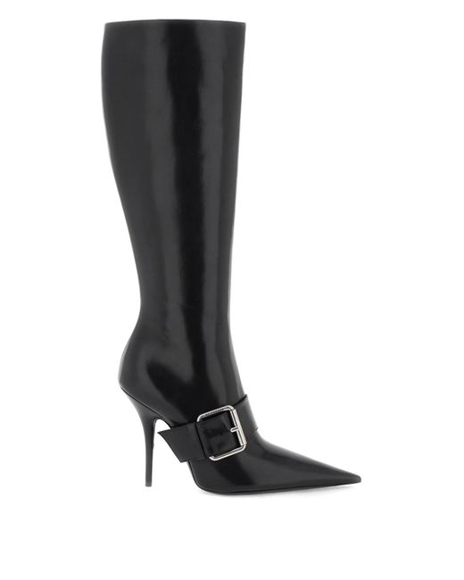 Balenciaga Black Shiny Leather Boots With Maxi Buckle