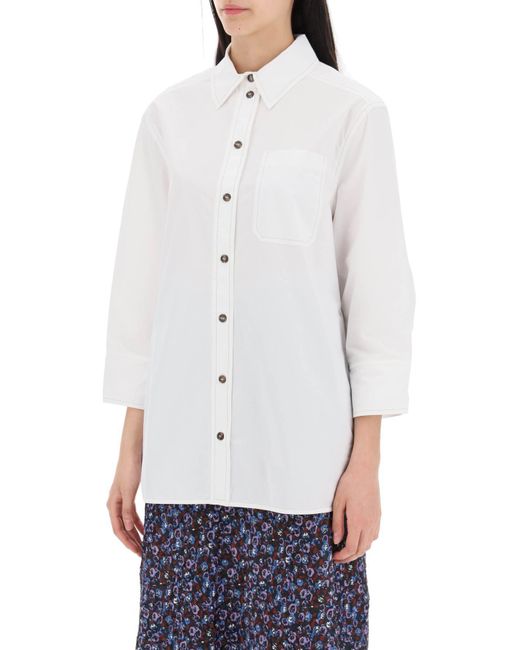 Camicia Oversize In Popeline di Ganni in White