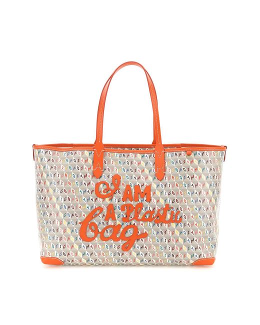 Anya Hindmarch Canvas 'i Am A Plastic Bag' Small Tote Bag in Orange
