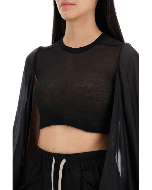 Rick Owens Black "cropped Top With Cape Sleeves"