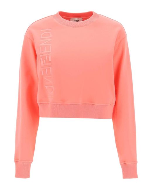 Fendi Pink Crew-Neck Cropped Sweatshirt