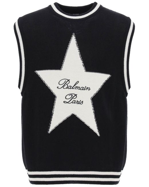Balmain Black Vest With Star Intarsia for men