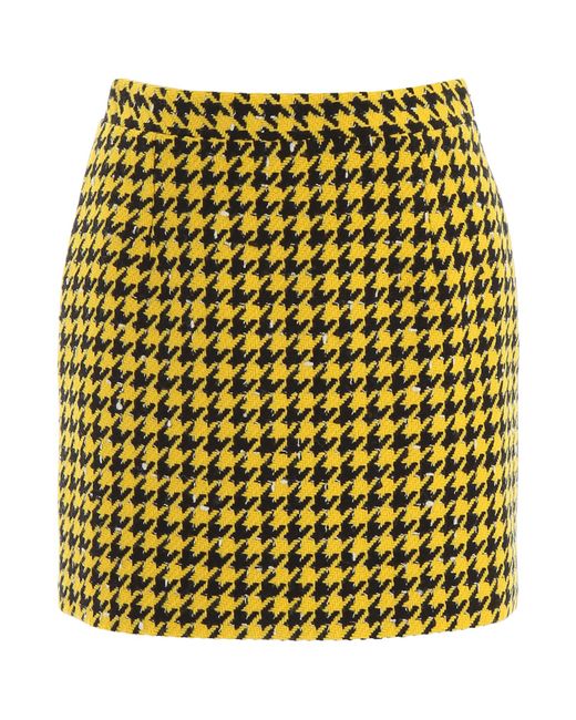 Alessandra Rich Yellow Houndstooth Mini Skirt
