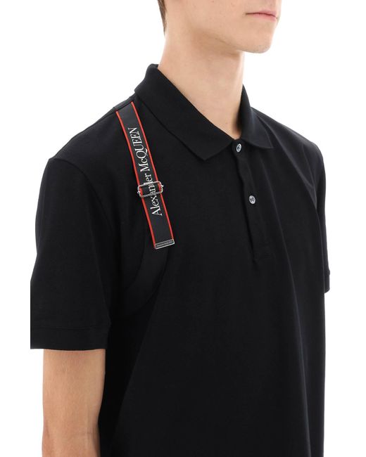 Alexander McQueen Harness Polo Shirt In Piqué With Selvedge Logo in