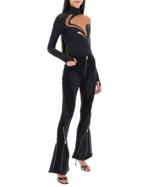 Mugler Black Long-Sleeved Swirly Bodysuit