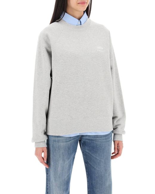 AMI White Organic Cotton Crewneck Sweatshirt for men