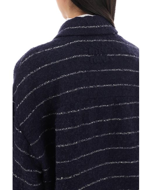 Miu Miu Blue Blouson Jacket In Striped Boucle Wool