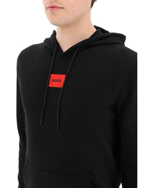 HUGO Black Daratschi Logo Patch Hoodie for men