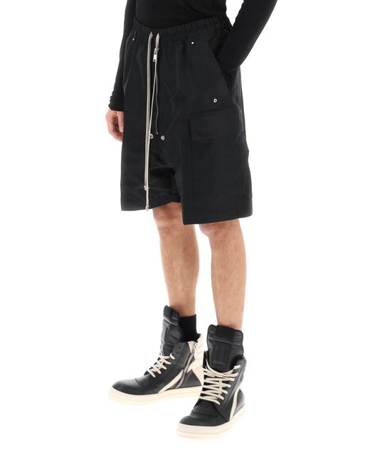 Rick Owens Black Cargo Shorts In Faille for men
