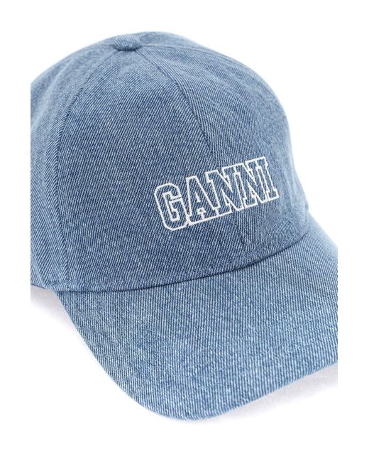 Ganni Blue Baseball Cap With Logo Embroidery