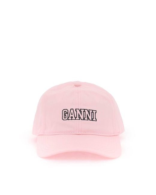 Cappello Baseball Con Logo Ricamato di Ganni in Pink