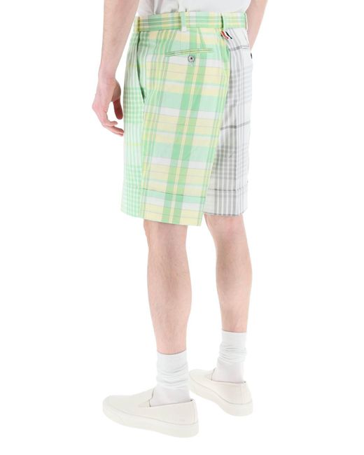 Thom Browne Green Funmix Madras Cotton Shorts for men