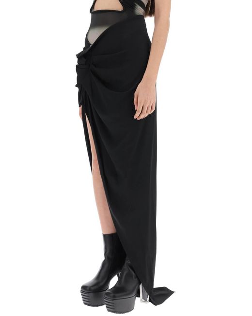 Rick Owens Black Draped Skirt With Slit And Train