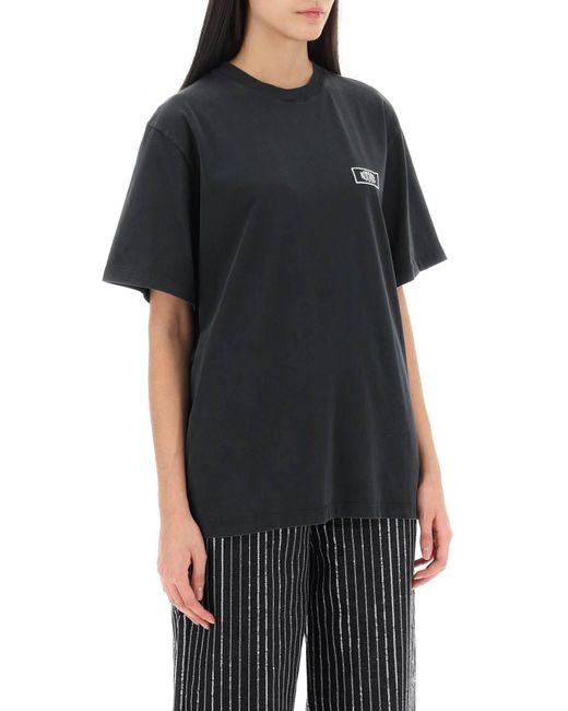 ROTATE BIRGER CHRISTENSEN Black Faded Effect T Shirt With Logo Embroidery