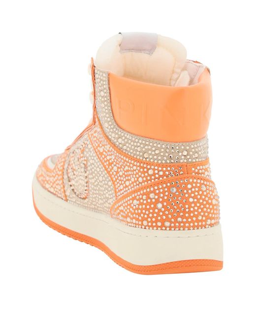 Pinko Full Strass Leather High Basket Sneakers in Beige,Orange (Orange) |  Lyst