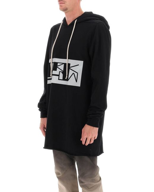 Rick Owens Black Maxi Hoodie With Logo Print for men