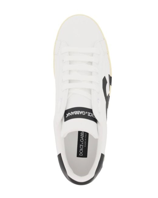 Dolce & Gabbana White Leather Portofino Sneakers With Dg Logo for men