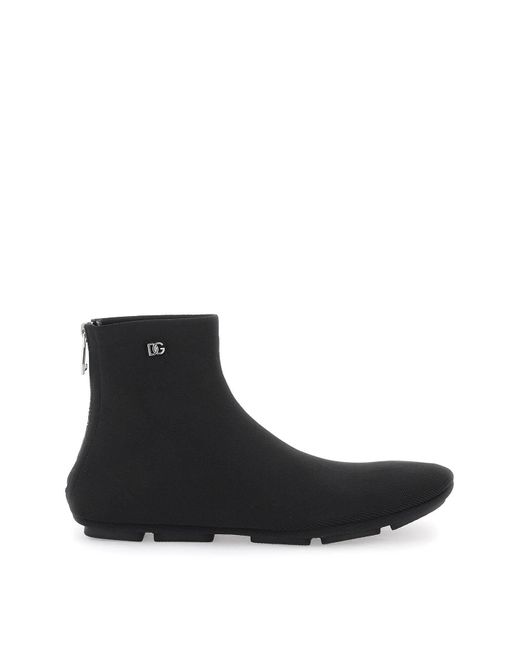 Dolce & Gabbana Black Stretch Knit Ankle Boots for men