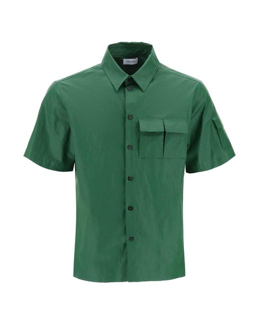 Ferragamo Green Short-Sleeved Linen Shirt With Coated for men