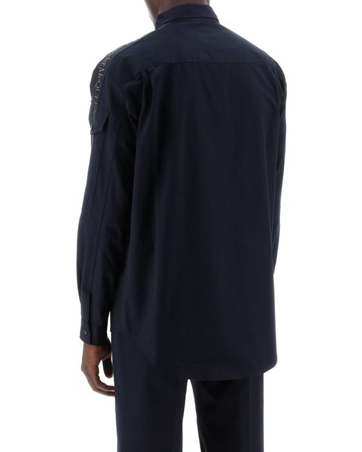 Alexander McQueen Blue Shirt With Logo Band On The Sleeve for men