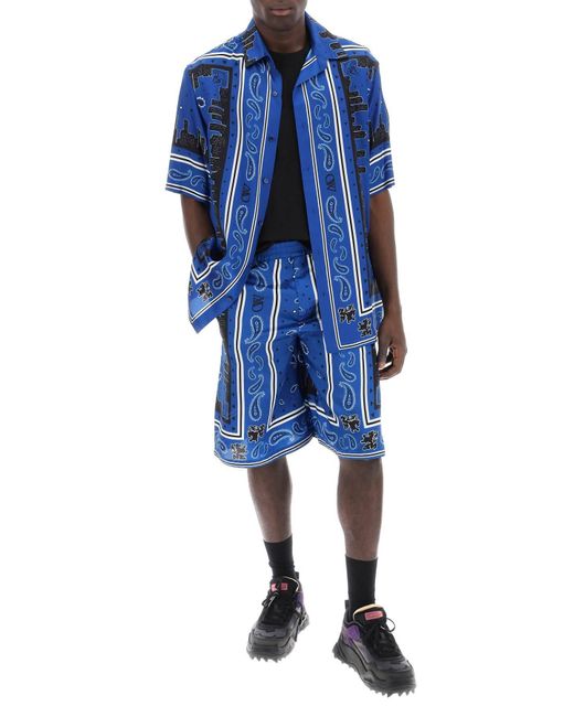 Off-White c/o Virgil Abloh Blue Off- Bermuda Shorts With Paisley Pattern for men