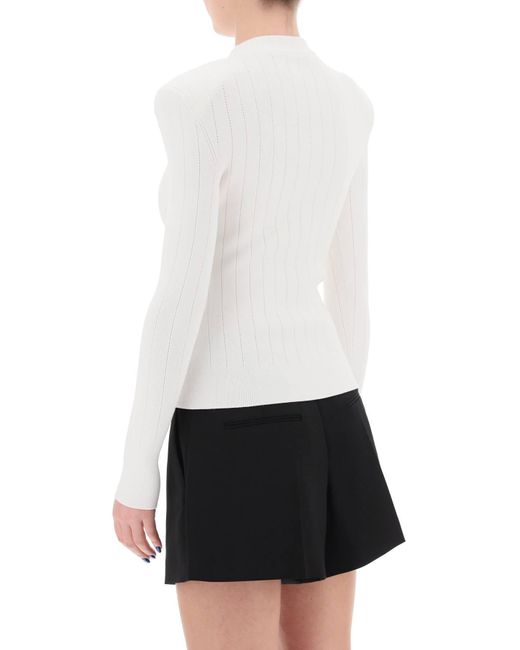 Balmain White Crew-neck Sweater With Buttons