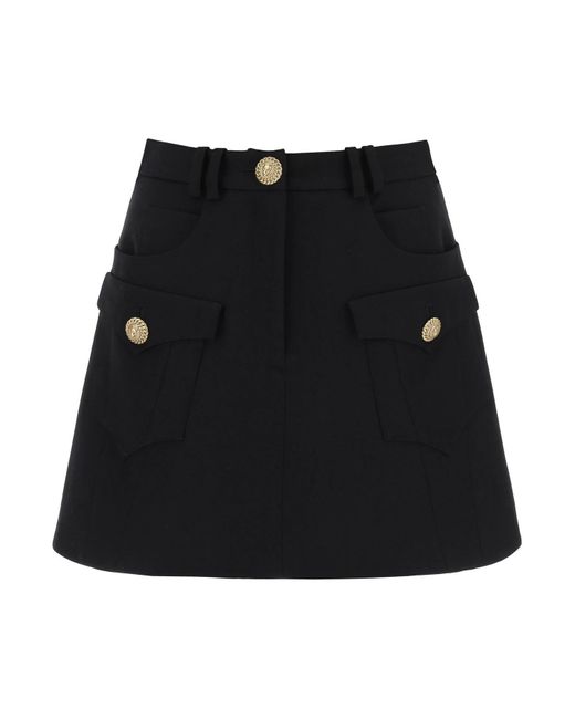 Balmain Black Trapeze Mini Skirt With Embossed Buttons