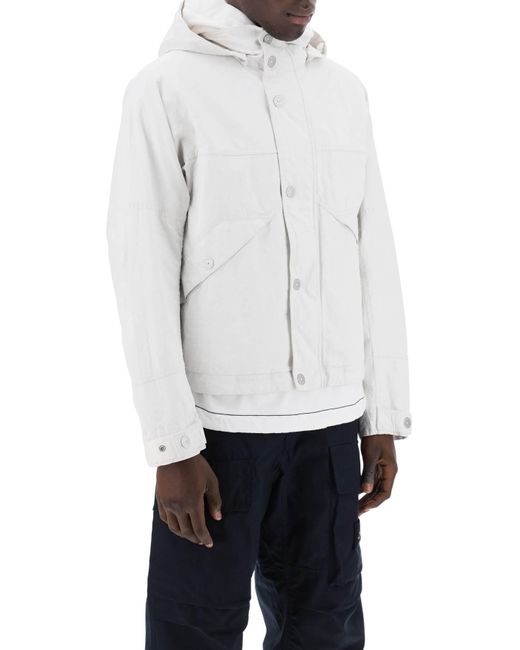 Stone Island White "marina Raw Plated Linen Jacket With for men