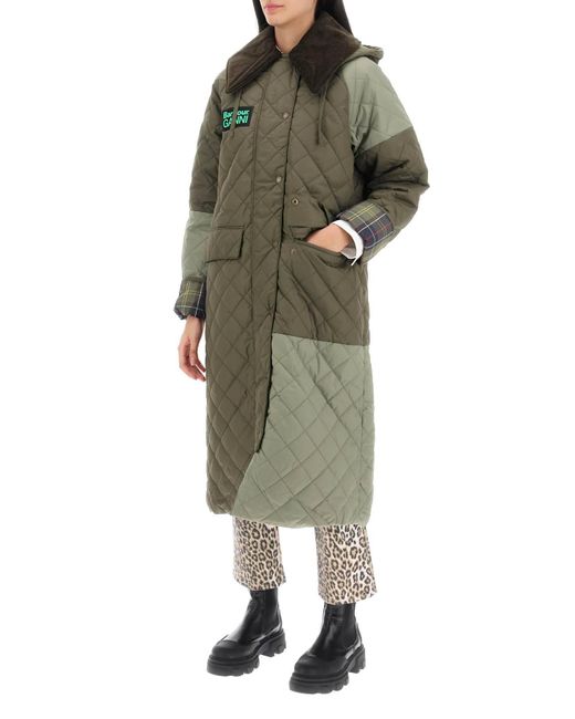 BARBOUR X GANNI Green Trench Trapuntato Burghley