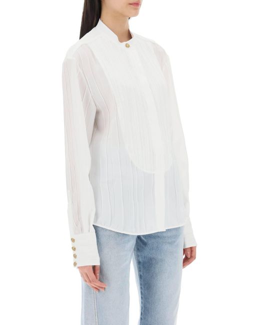 CAMICIA CON PLASTRON PLISSE' di Balmain in White