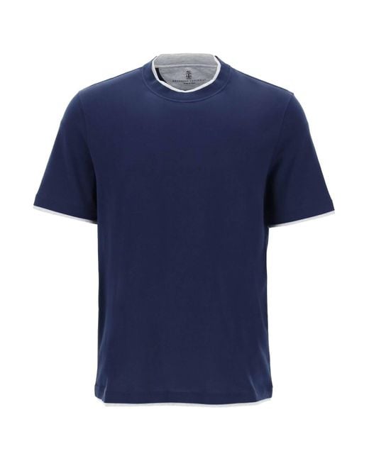 Brunello Cucinelli Blue Layered-Effect T-Shirt for men
