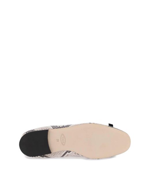 Tod's White Snake-printed Leather Ballet Flats