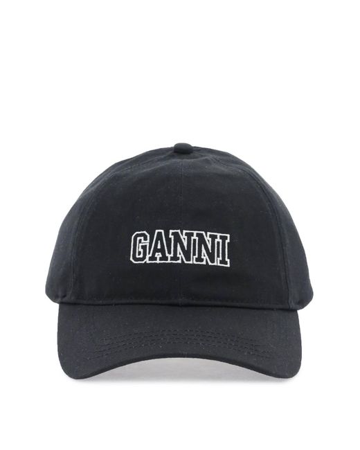 Cappello Baseball Con Logo Ricamato di Ganni in Black