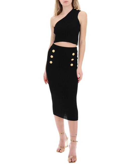 Balmain Black "Knitted Midi Skirt With Embossed