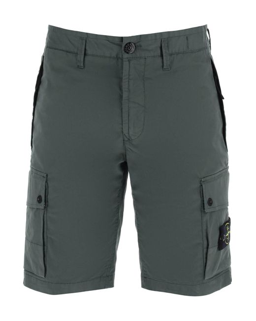 Stone Island Gray Stretch Twill Cargo Bermuda Shorts With for men