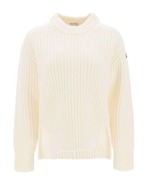 Moncler Natural Basic Crew-neck Sweater In Carded Wool